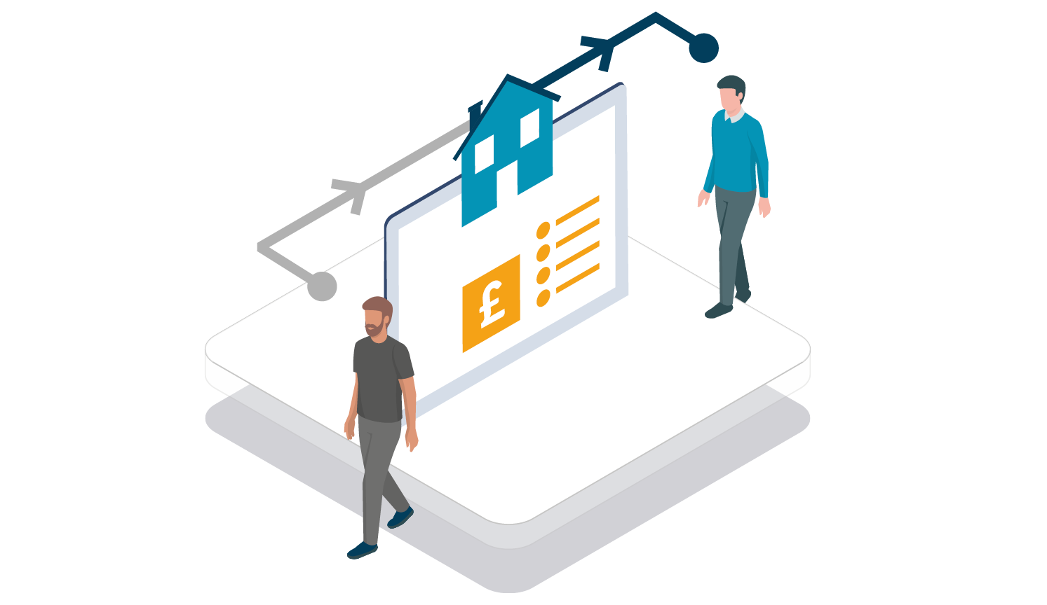 illustration showing house ownership transferring from one person to another